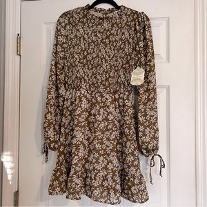 ✨NWT✨ Altar’d State Smocked Taupe Floral Dress - Size Medium